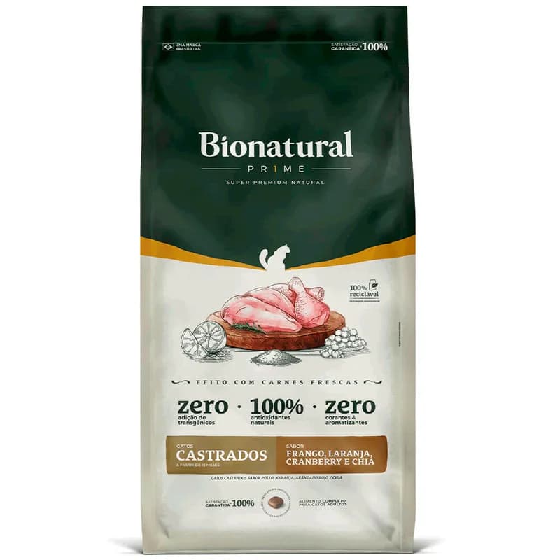 Ração Bionatural Prime Gatos Castrados Frango