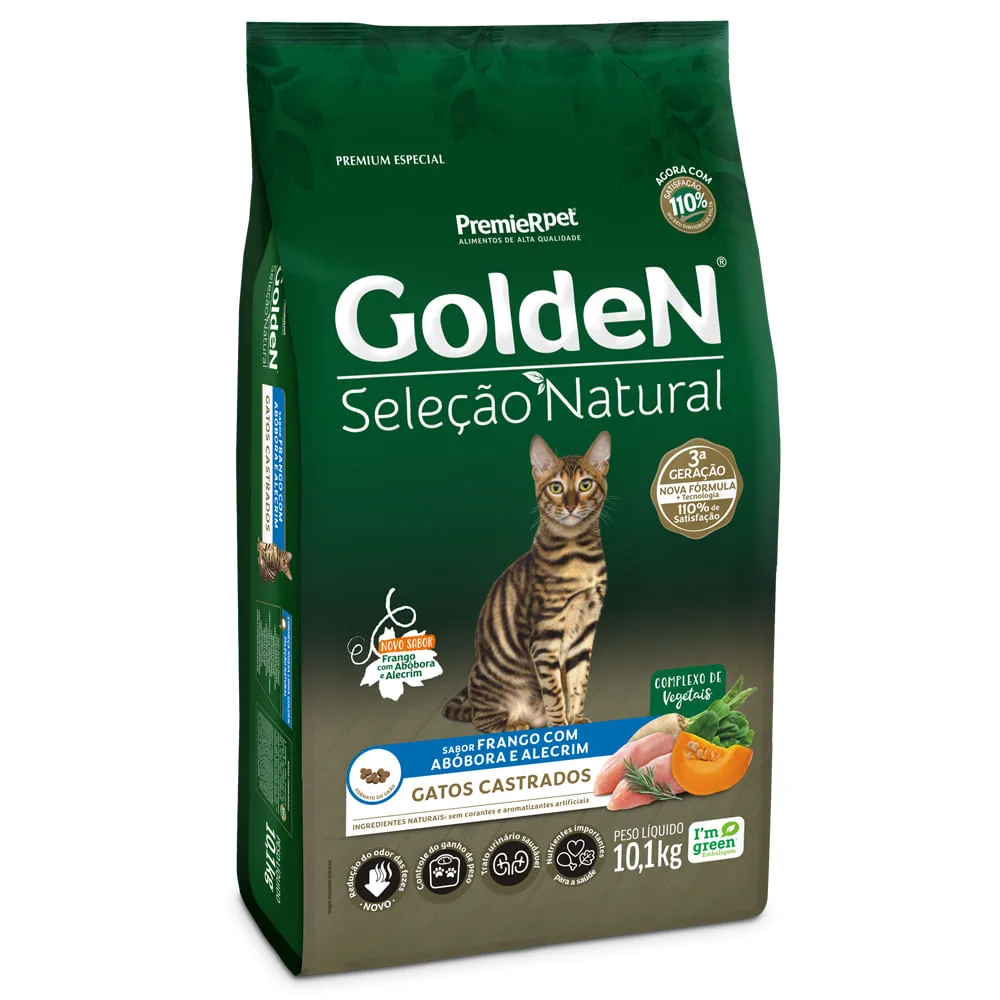 Ração Golden Seleção Natural Gatos Castrados Frango com Abóbora e Alecrim — 10.1 kg