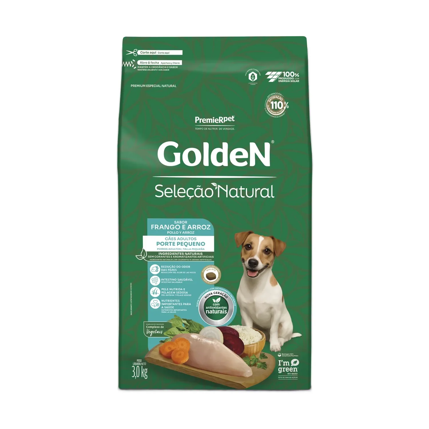 Ração Golden Seleção Natural Cães Adultos Porte Pequeno Frango e Arroz Mini Bits