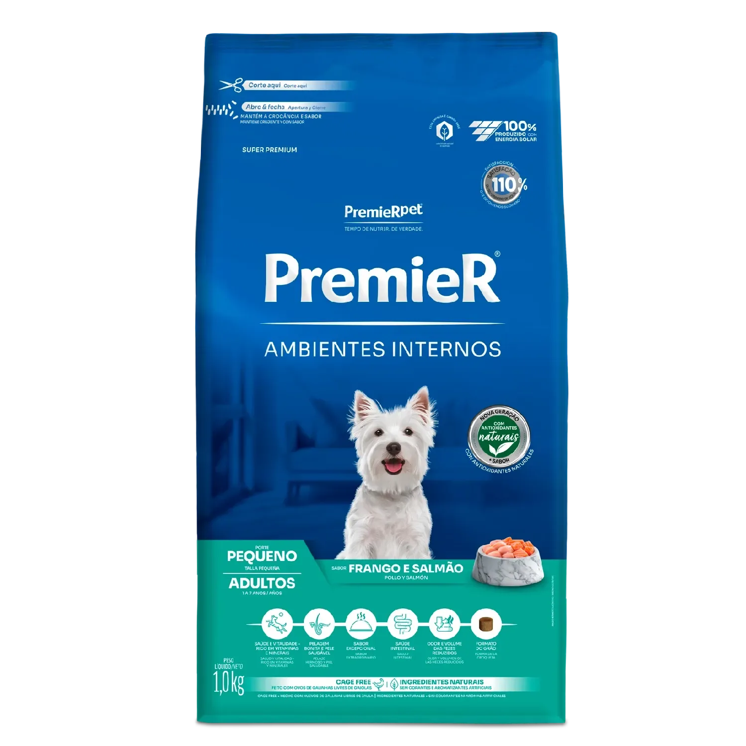 Ração Premier Ambientes Internos Cães Adultos Raças Pequenas Frango e Salmão