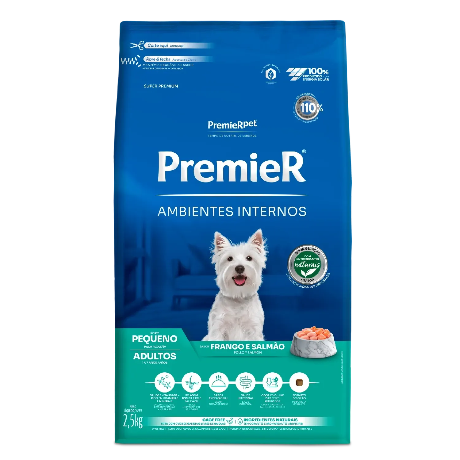 Ração Premier Ambientes Internos Cães Adultos Raças Pequenas Frango e Salmão — 2.5 kg