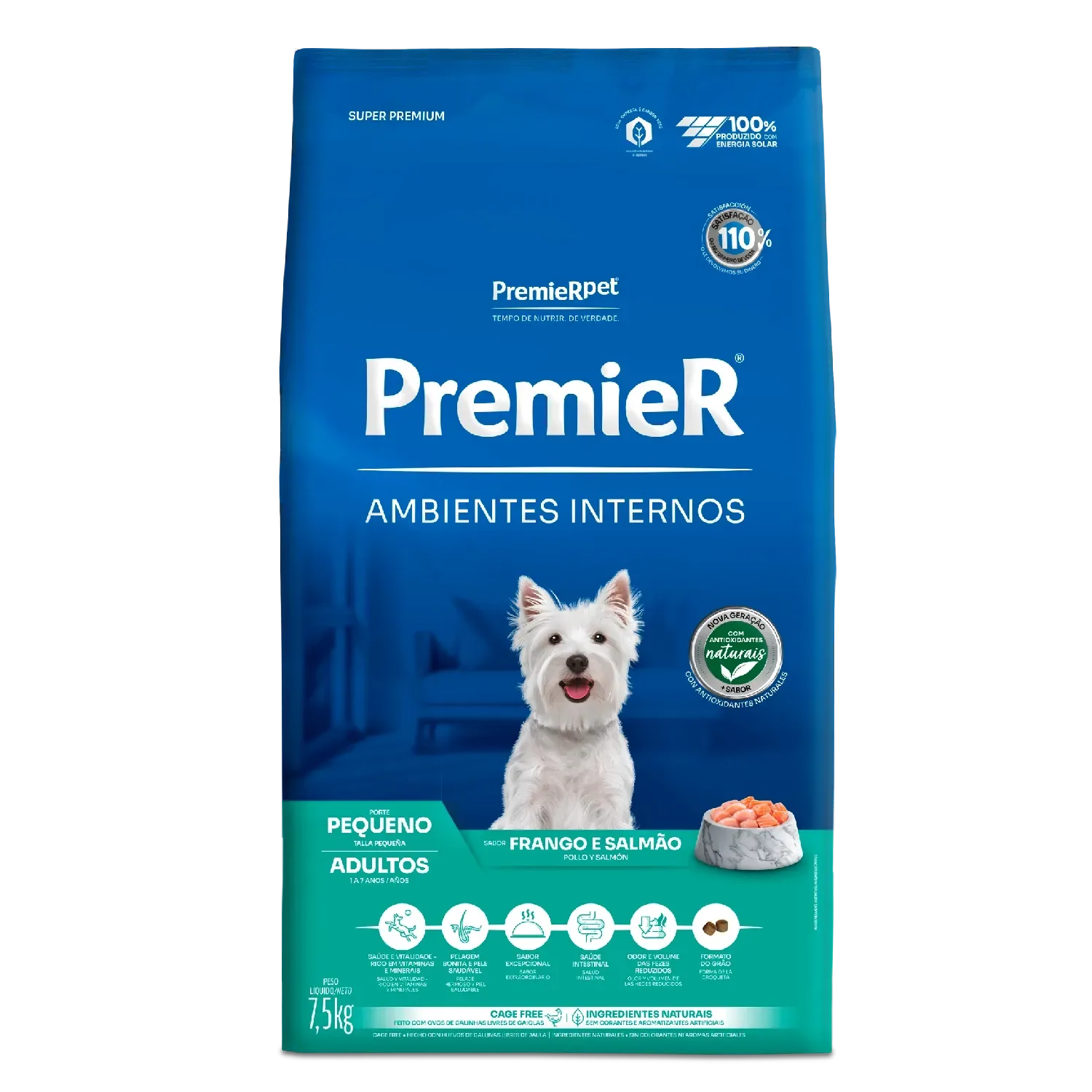 Ração Premier Ambientes Internos Cães Adultos Raças Pequenas Frango e Salmão — 7.5 kg
