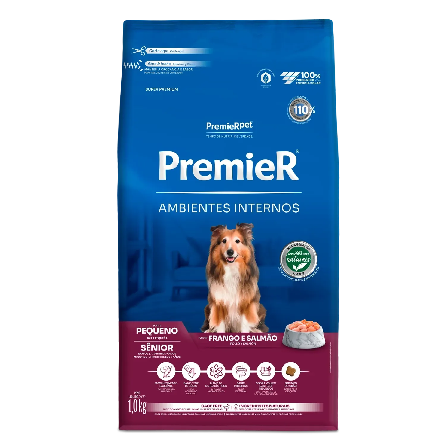 Ração Premier Ambientes Internos Cães Sênior Porte Pequeno Frango e Salmão