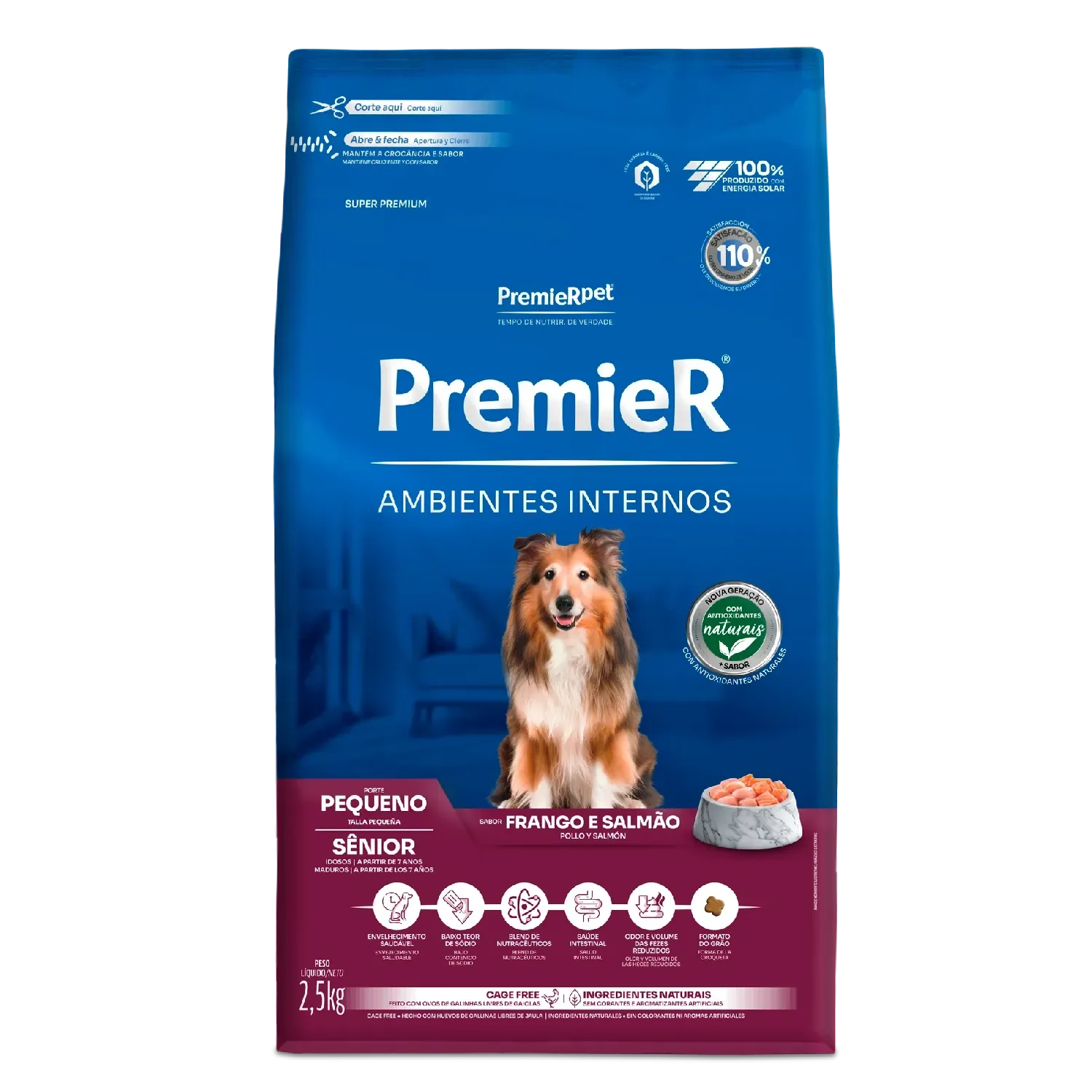 Ração Premier Ambientes Internos Cães Sênior Porte Pequeno Frango e Salmão — 2.5 kg
