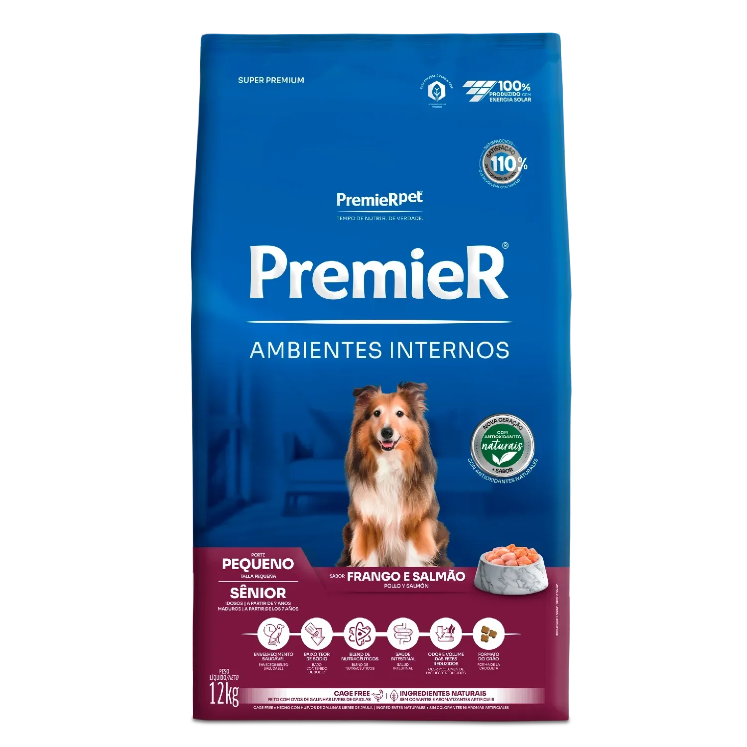 Ração Premier Ambientes Internos Cães Sênior Porte Pequeno Frango e Salmão — 12 kg