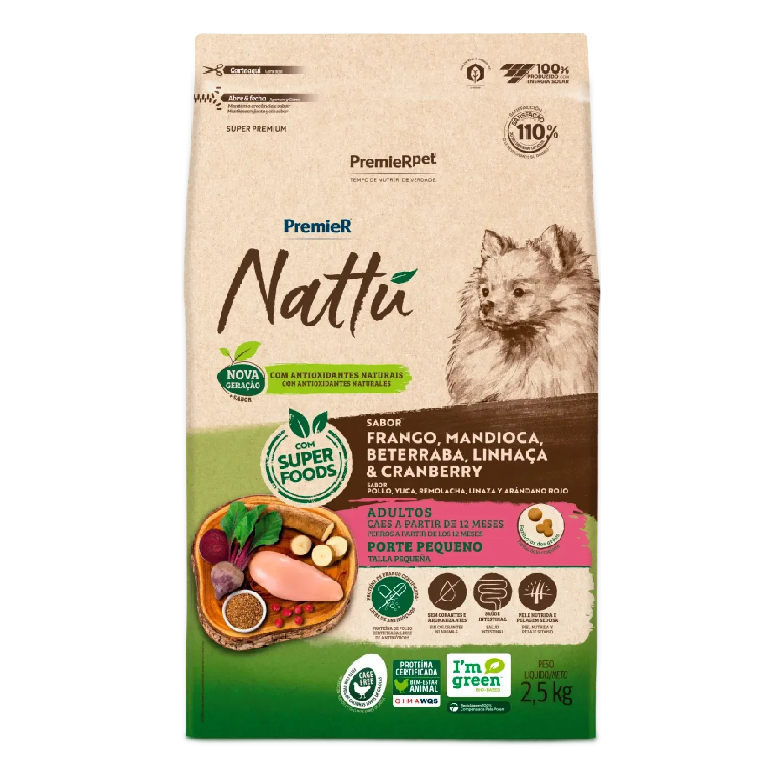 Ração Premier Nattu Cães Adultos Pequeno Porte Mandioca — 2.5 kg