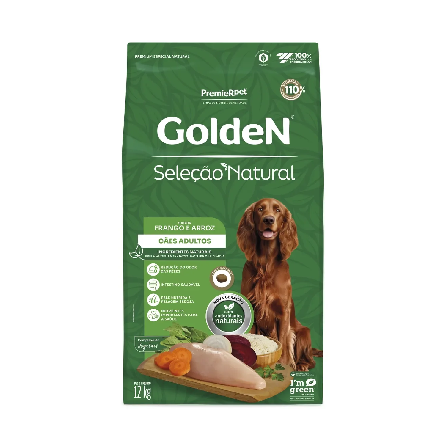 Ração Golden Seleção Natural Cães Adultos Frango e Arroz — 12 kg
