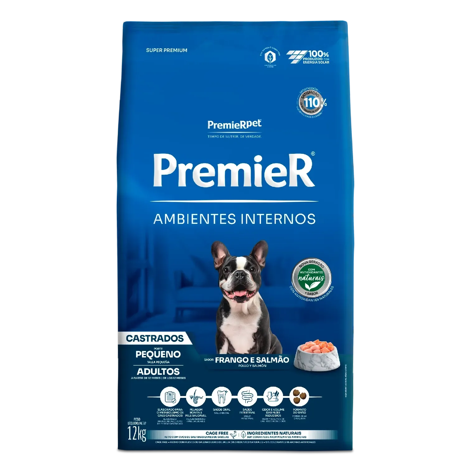 Ração Premier Ambientes Internos Cães Castrados Adultos Frango e Salmão — 12 kg
