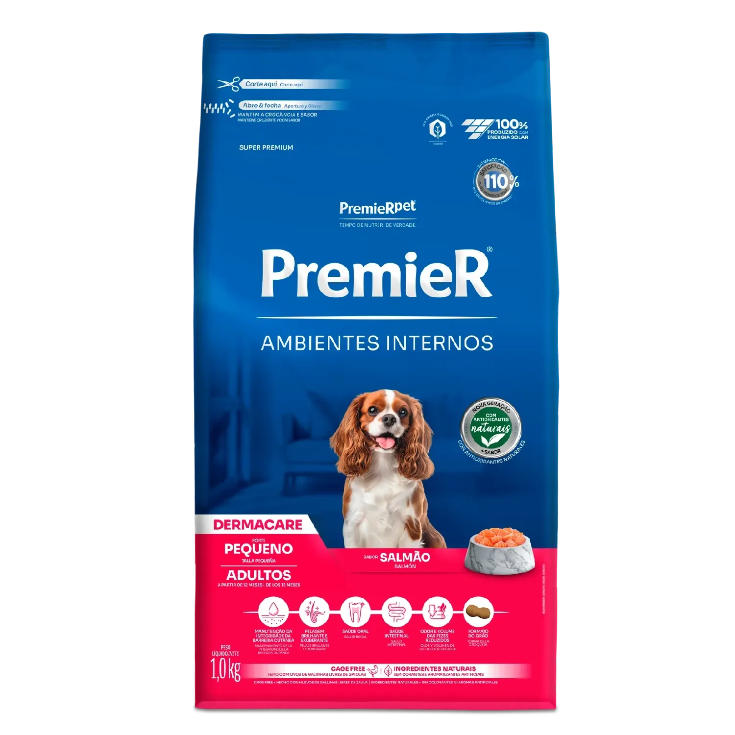 Ração Premier Ambientes Internos Dermacare Cães Adultos Raças Pequenas Salmão