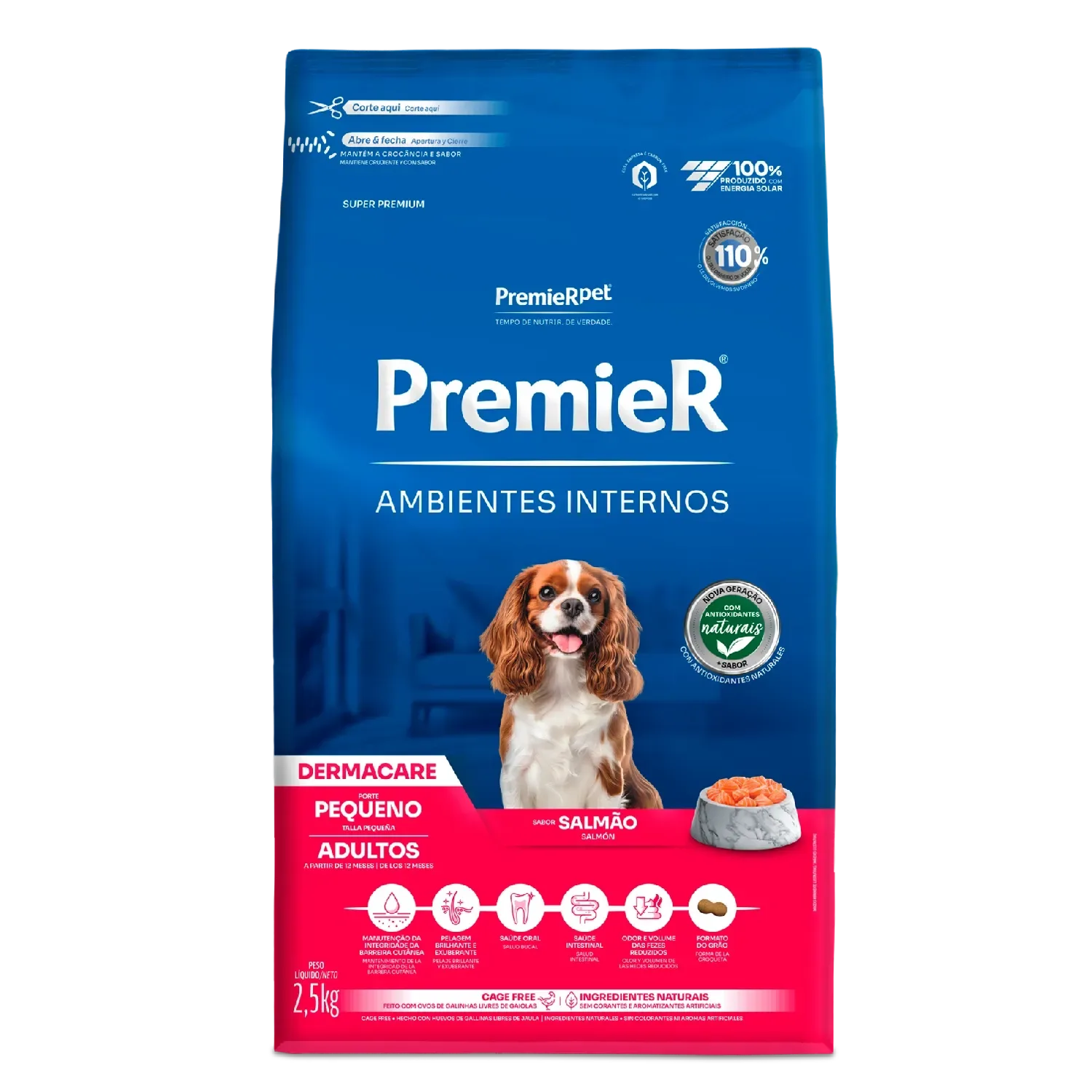Ração Premier Ambientes Internos Dermacare Cães Adultos Raças Pequenas Salmão — 2.5 kg