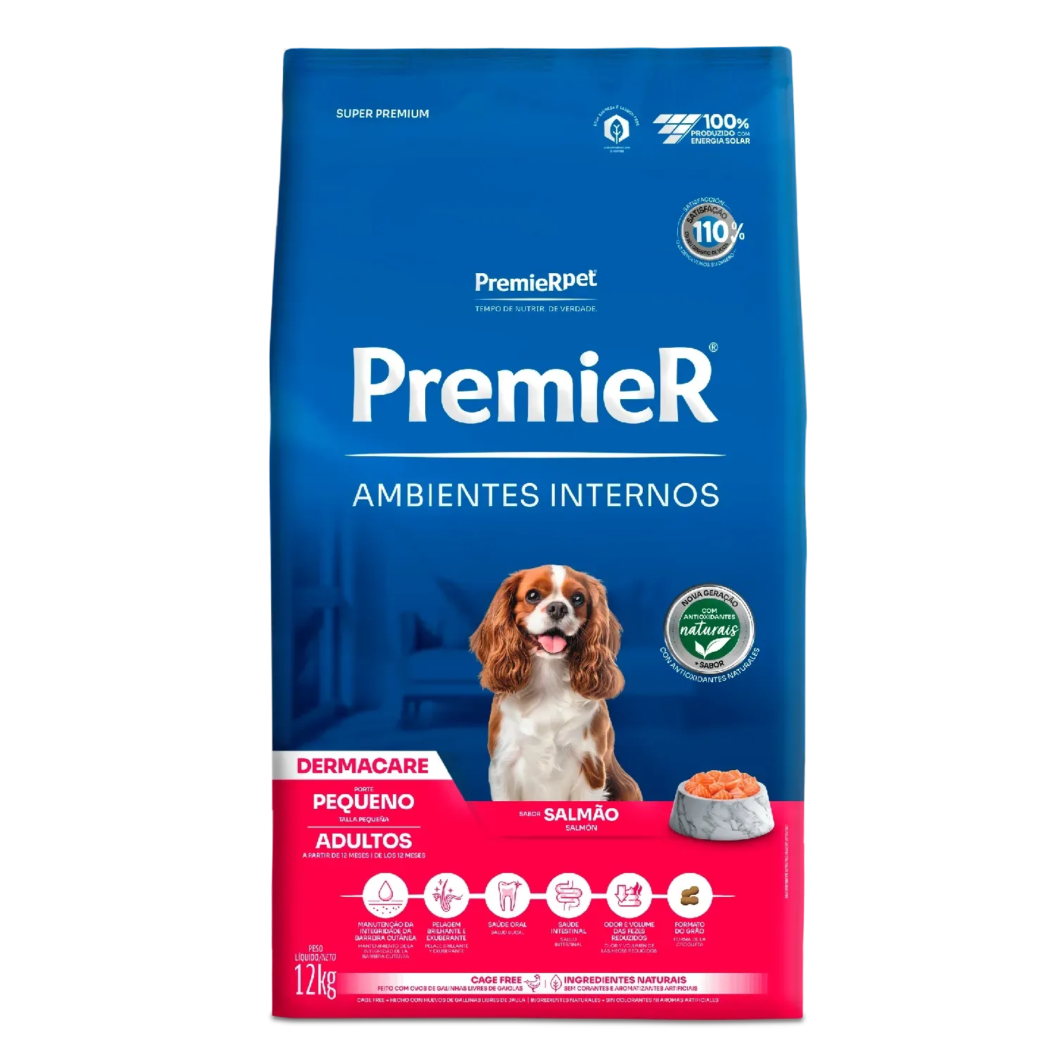 Ração Premier Ambientes Internos Dermacare Cães Adultos Raças Pequenas Salmão — 12 kg