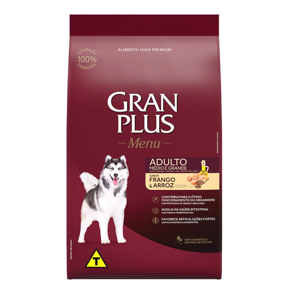 Ração GranPlus Menu Cães Adultos Frango e Arroz