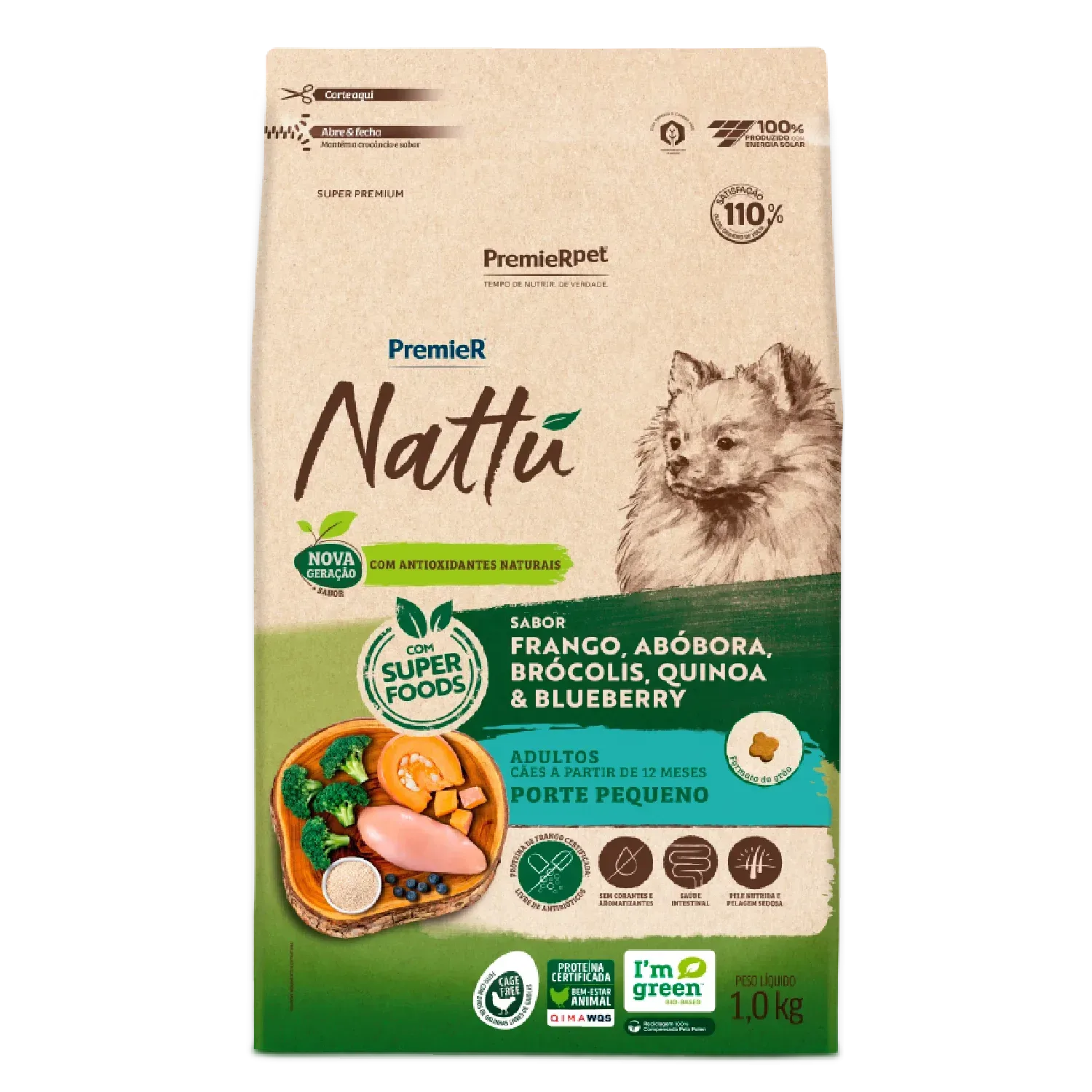 Ração Premier Nattu Cães Adultos Pequeno Porte Abóbora