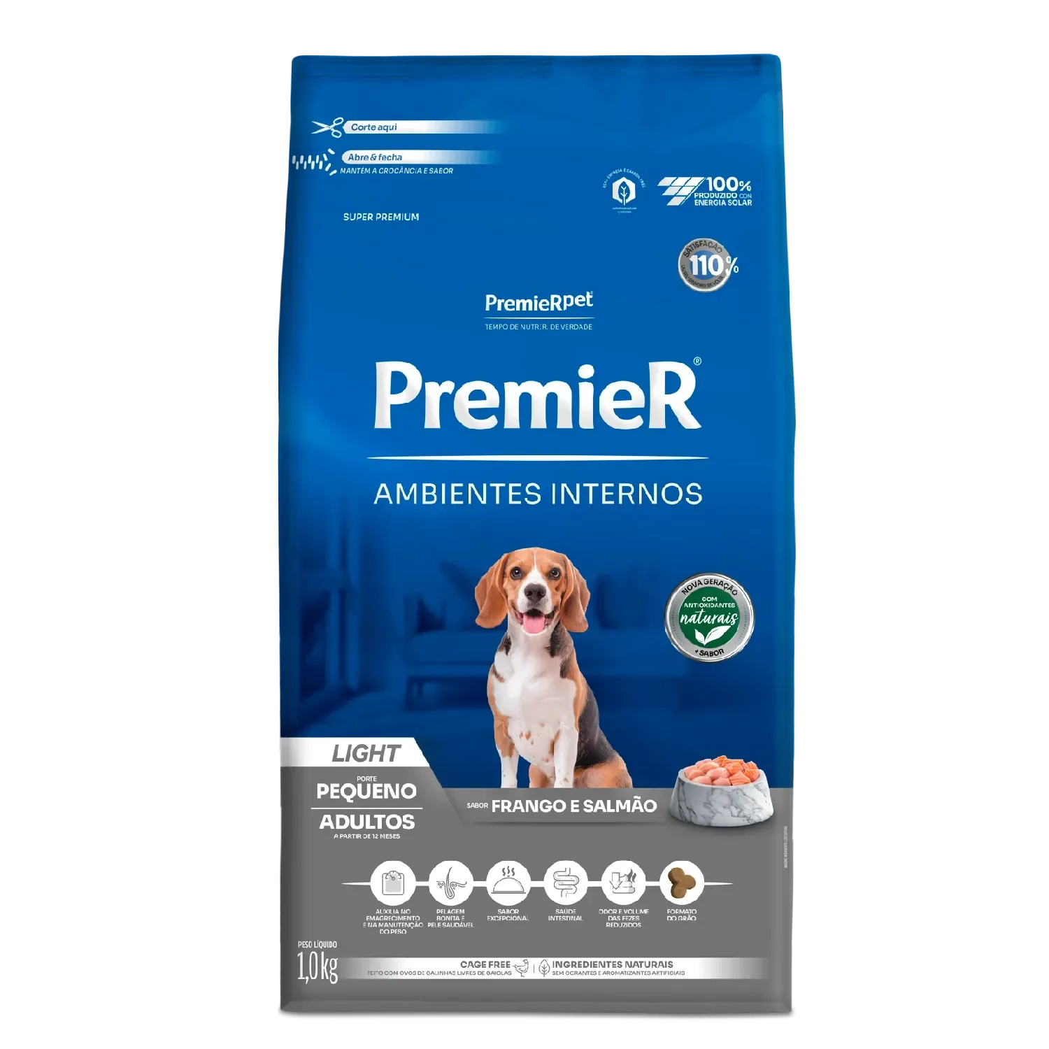 Ração Premier Ambientes Internos Light Cães Adultos Frango e Salmão
