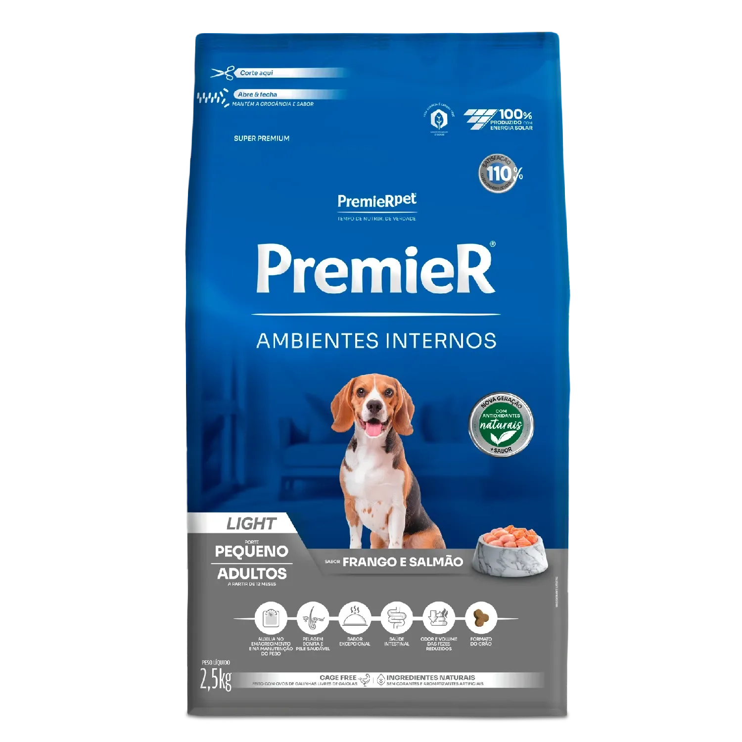 Ração Premier Ambientes Internos Light Cães Adultos Frango e Salmão — 2.5 kg