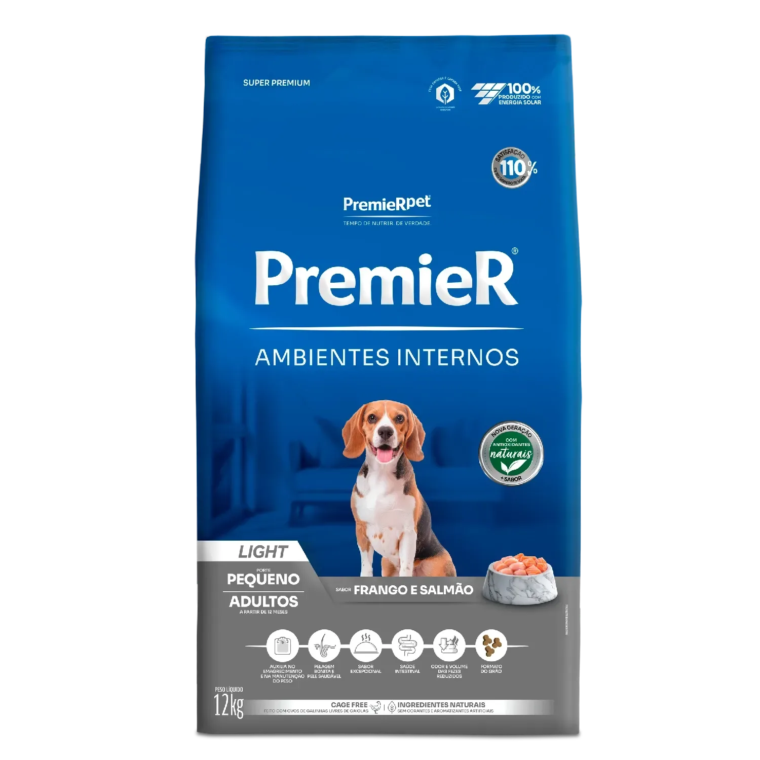 Ração Premier Ambientes Internos Light Cães Adultos Frango e Salmão — 12 kg