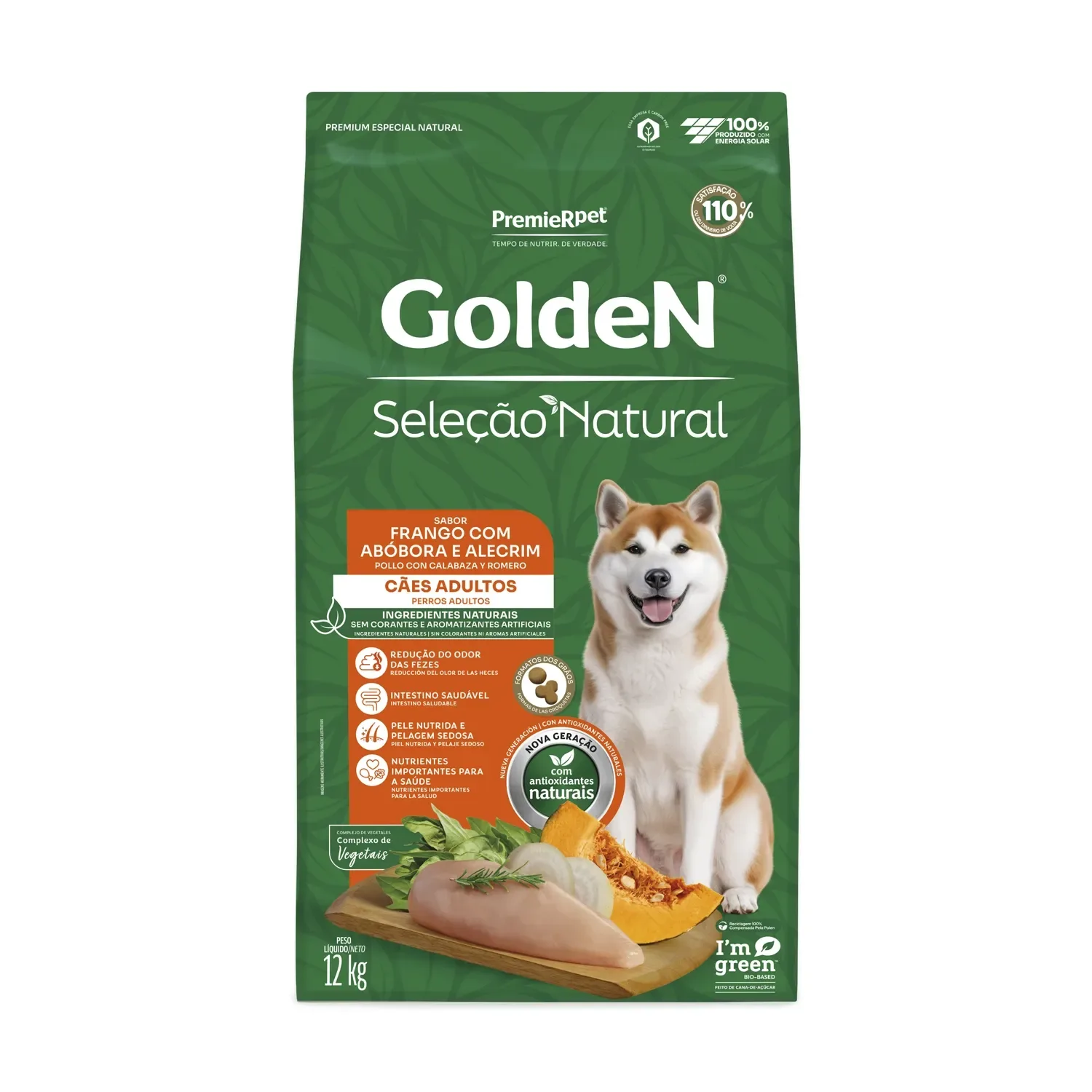 Ração Golden Seleção Natural Cães Adultos Frango, Abóbora e Alecrim — 12 kg