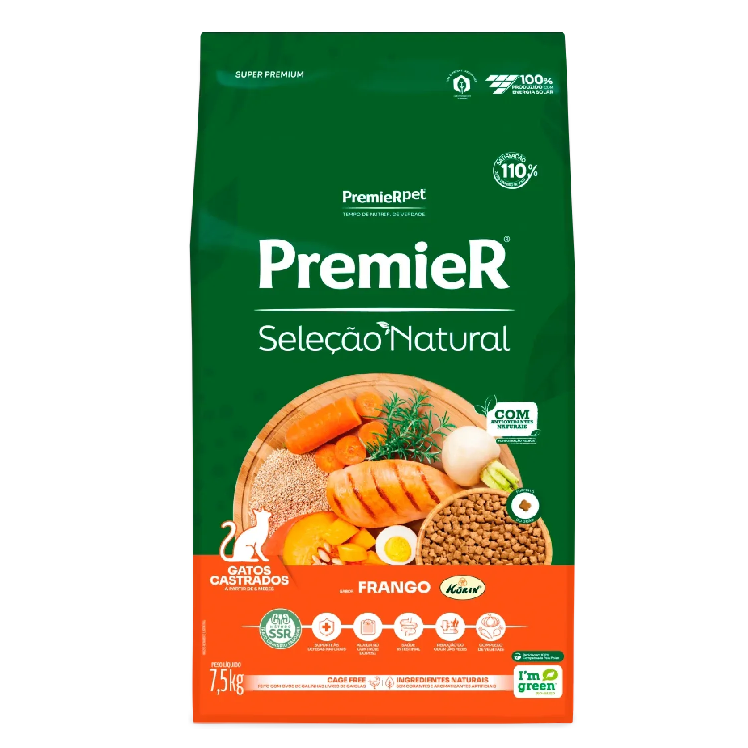 Ração Premier Seleção Natural Gatos Castrados Frango Korin — 7.5 kg