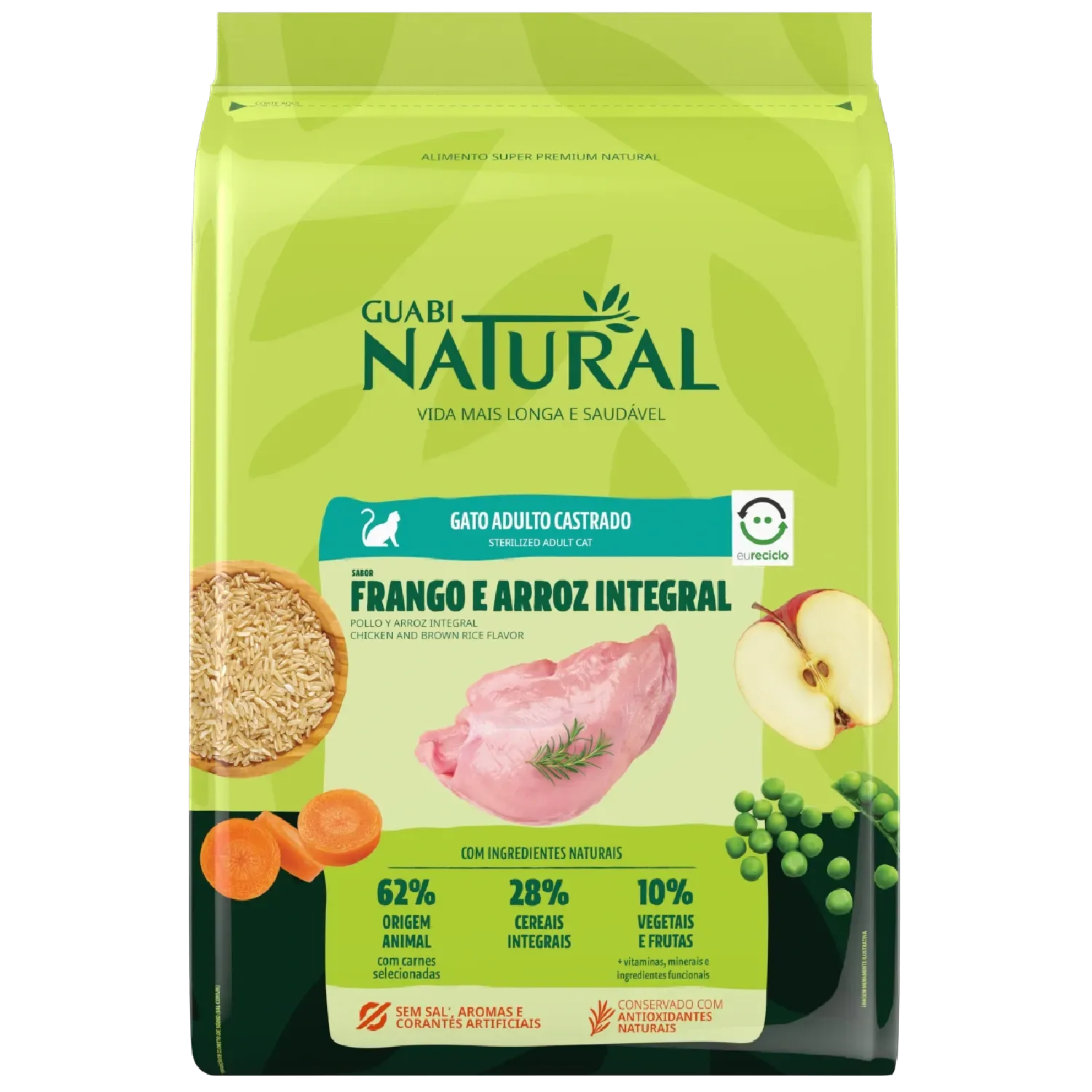 Ração Guabi Natural Gato Adulto Castrado Frango e Arroz Integral