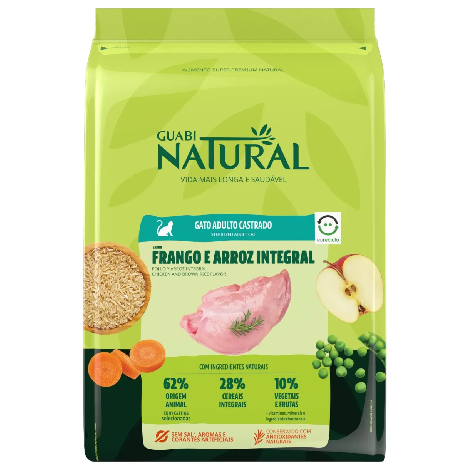 Ração Guabi Natural Gato Adulto Castrado Frango e Arroz Integral — 7.5 kg