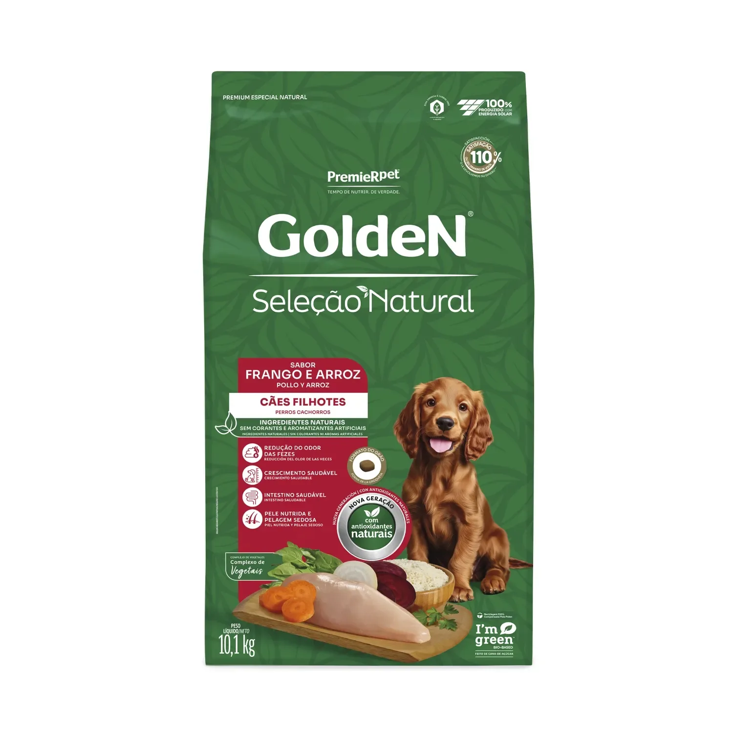 Ração Golden Seleção Natural Cães Filhotes Frango e Arroz — 10.1 kg