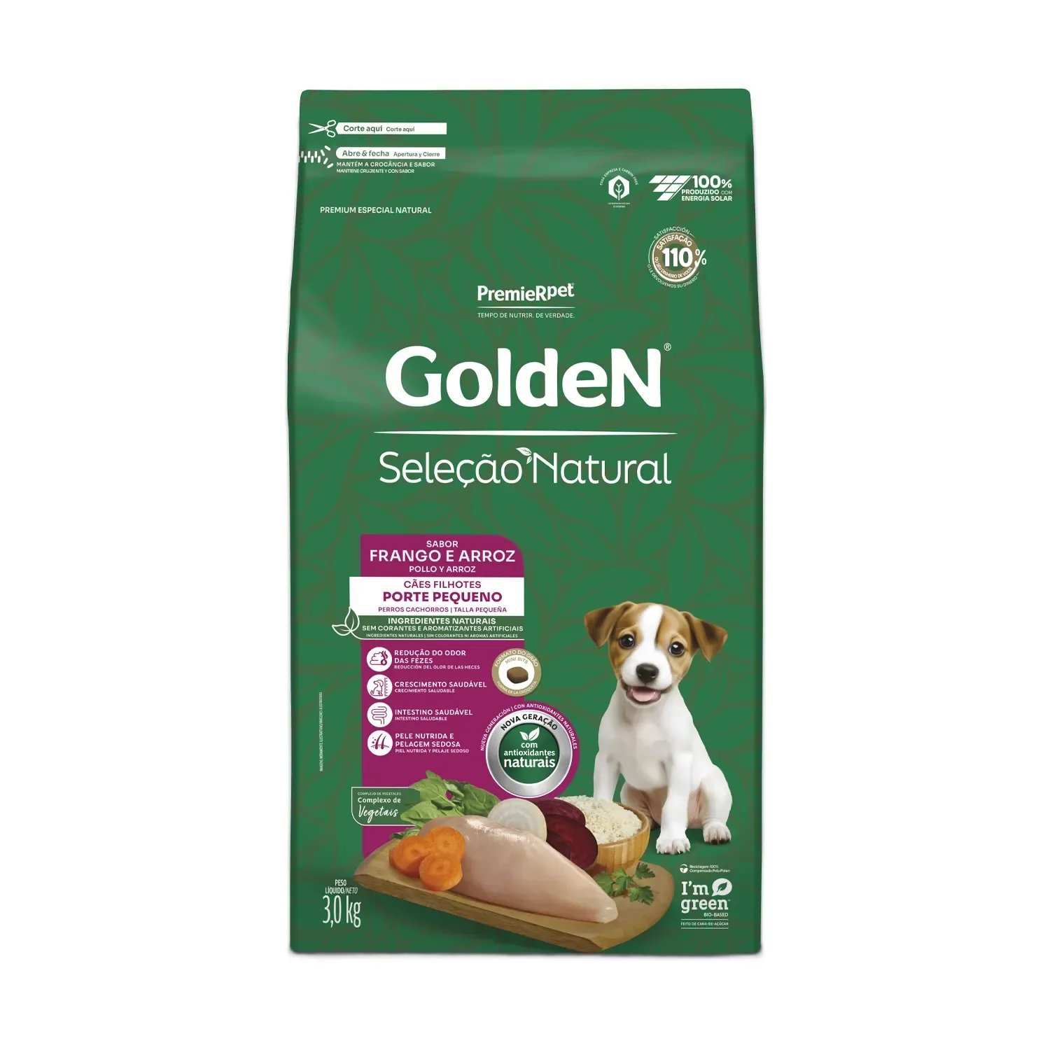 Ração Golden Seleção Natural Cães Filhotes Porte Pequeno Frango e Arroz Mini Bits