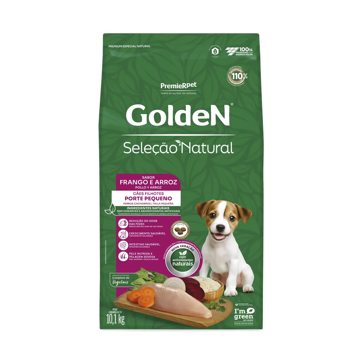Ração Golden Seleção Natural Cães Filhotes Porte Pequeno Frango e Arroz Mini Bits — 10.1 kg