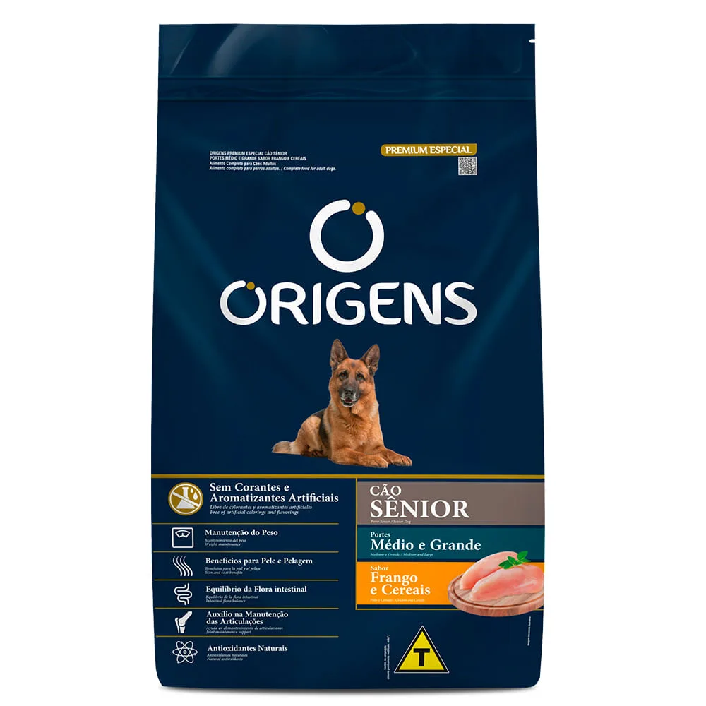 Ração Origens Cães Sênior Médio e Grande Frango e Cereais