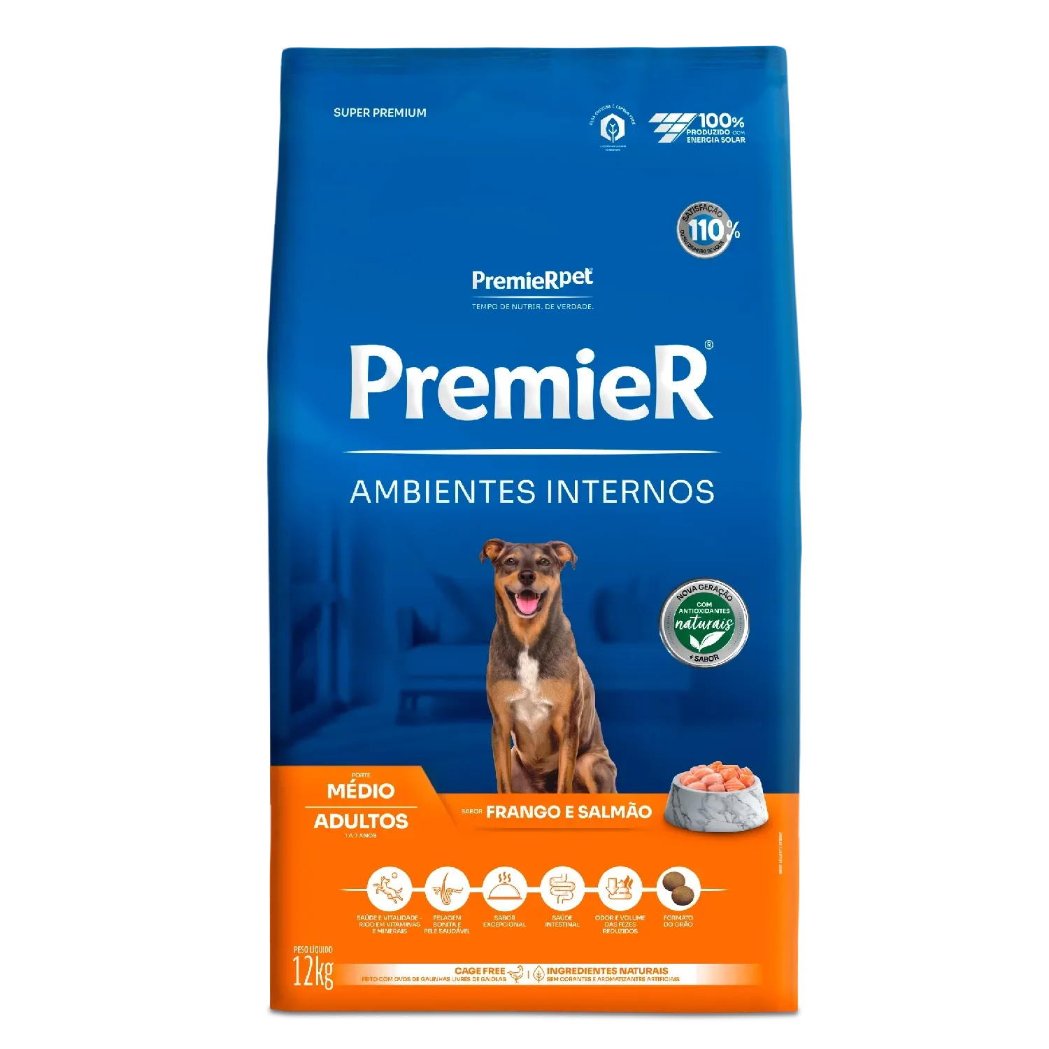 Ração Premier Ambientes Internos Cães Adultos Porte Médio Frango e Salmão — 12 kg