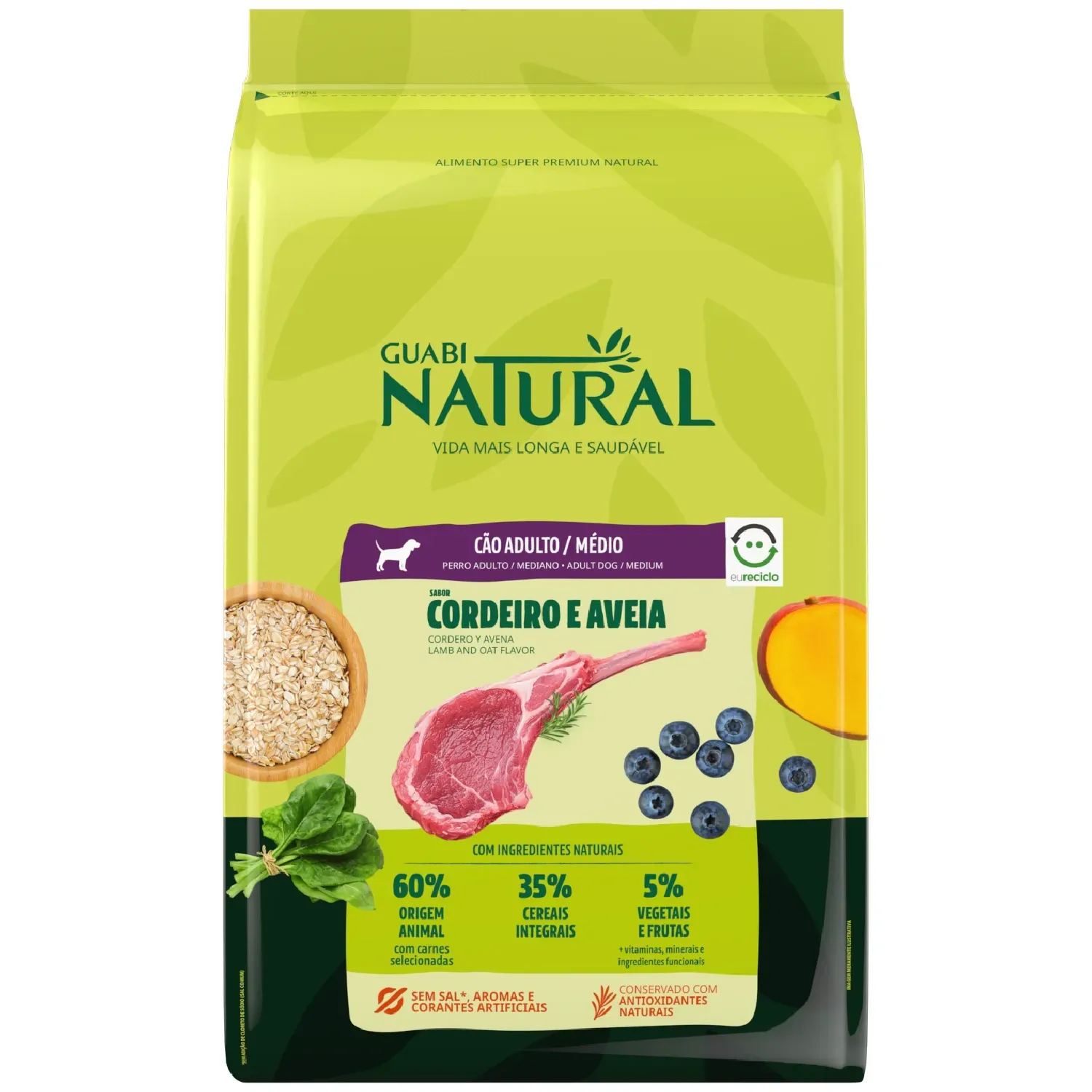Ração Guabi Natural Cães Adultos Porte Médio Cordeiro e Aveia — 12 kg