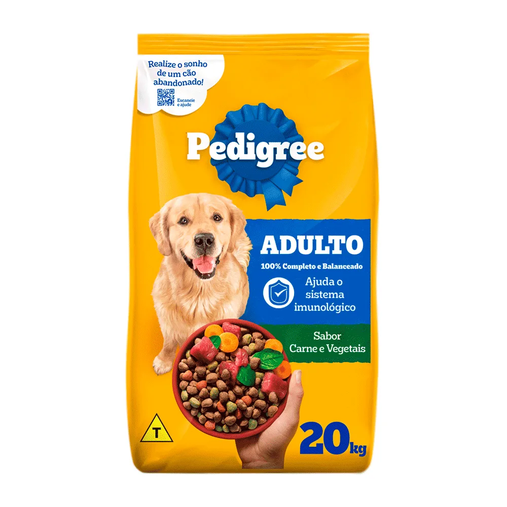Ração Pedigree Cães Adultos Raças Médias e Grandes Carne e Vegetais — 20 kg