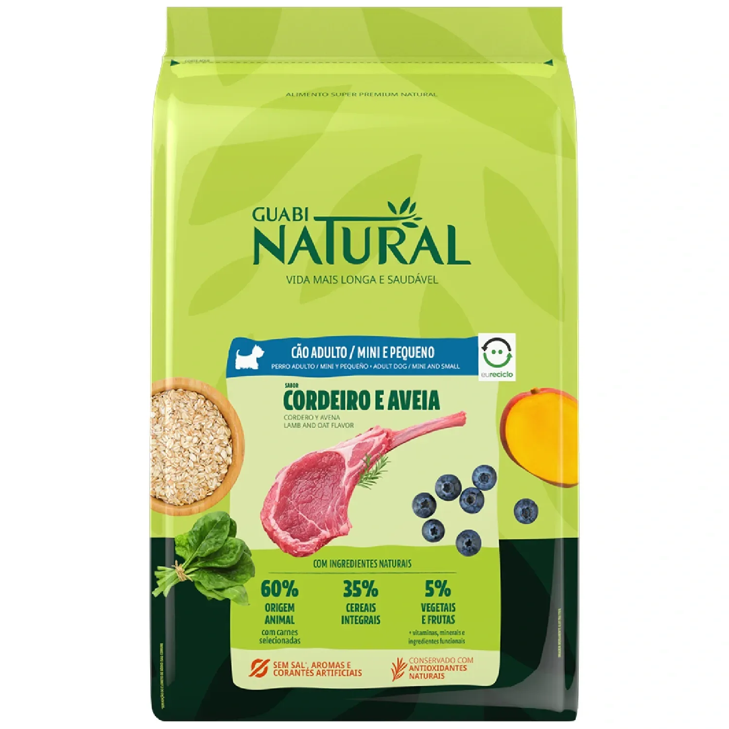 Ração Guabi Natural Cães Adultos Raças Mini e Pequeno Cordeiro e Aveia — 10.1 kg