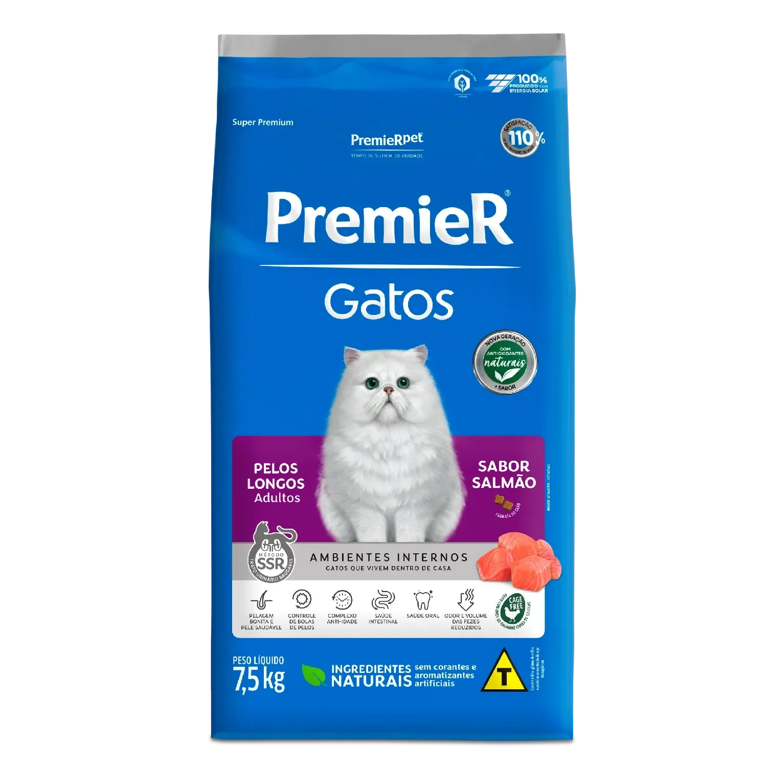 Ração Premier Ambientes Internos Gatos Adultos Pelos Longos Salmão — 7.5 kg