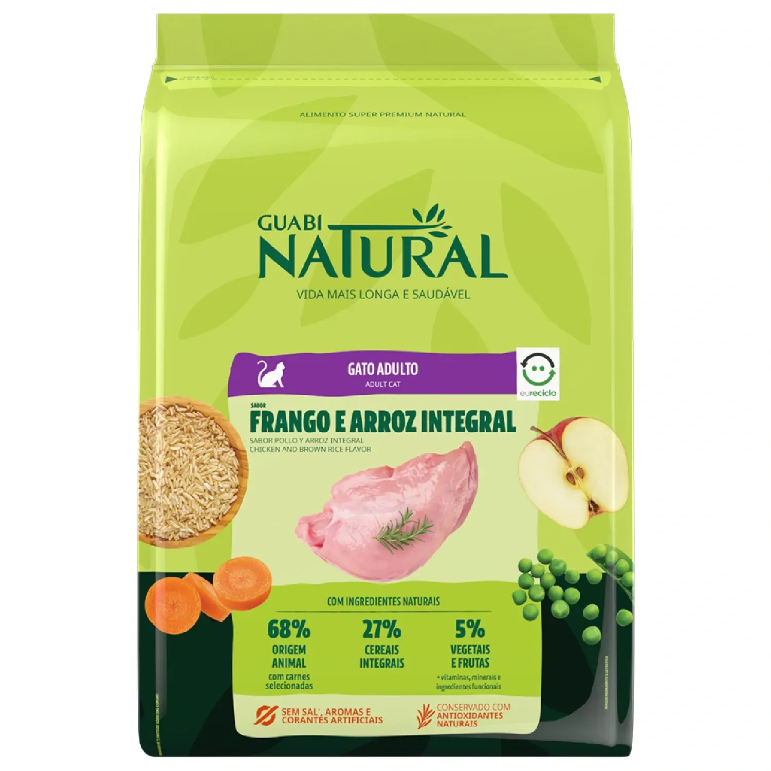 Ração Guabi Natural Gatos Adultos Frango e Arroz Integral — 7.5 kg