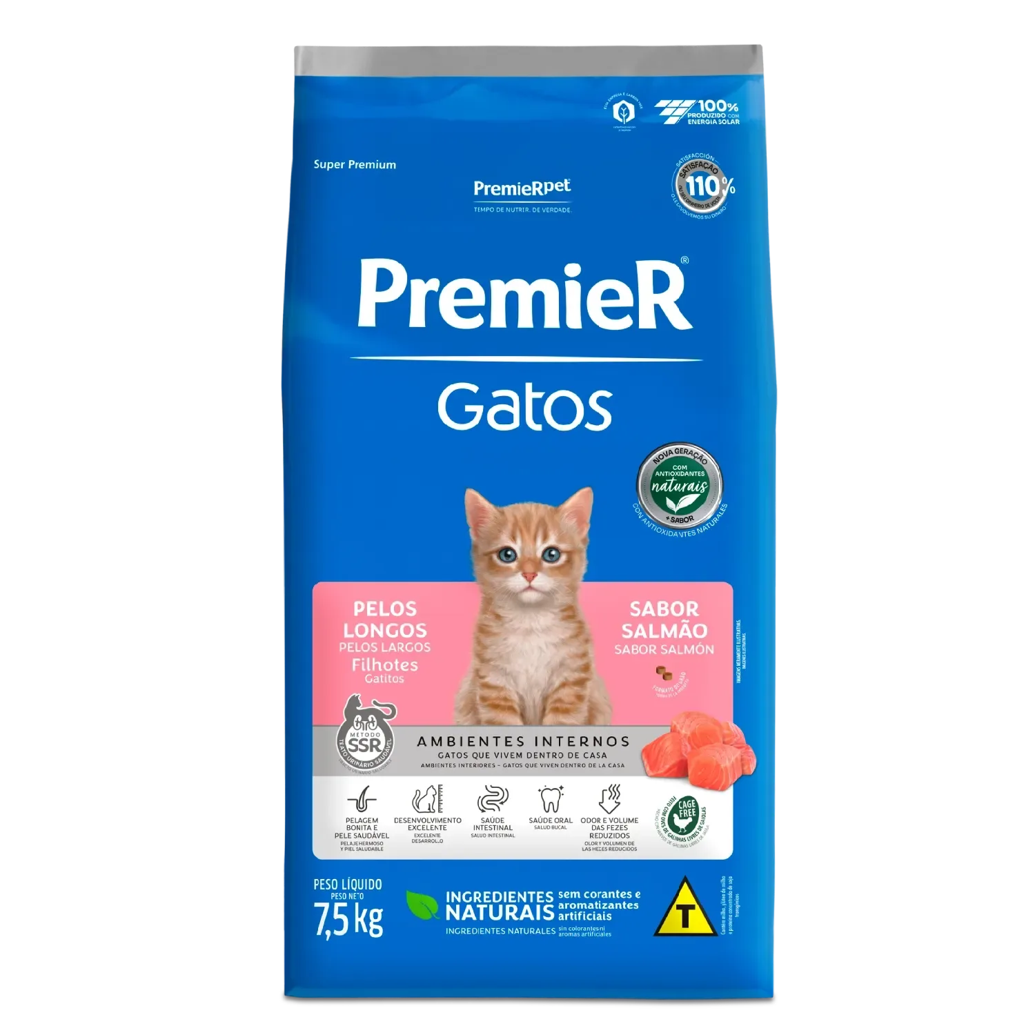 Ração Premier Ambientes Internos Gatos Filhotes Pelos Longos Salmão — 7.5 kg
