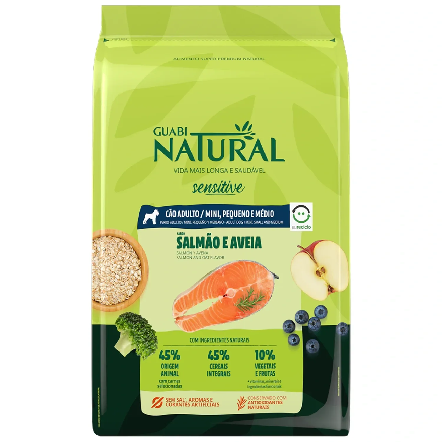 Ração Guabi Natural Cães Adultos Sensitive Raças Mini, Pequeno e Médio Salmão e Aveia