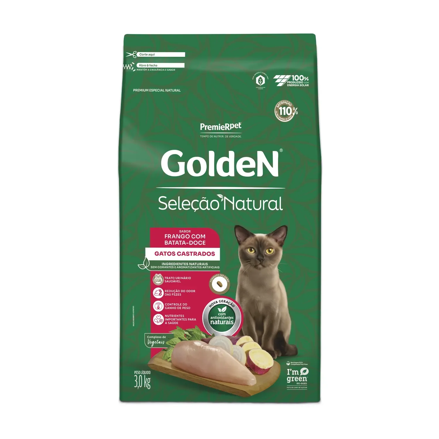 Ração Golden Seleção Natural Gatos Castrados Frango com Batata-Doce