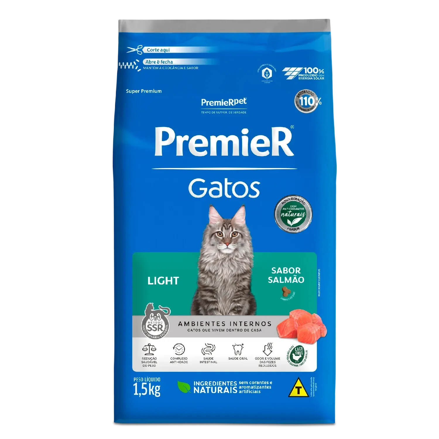 Ração Premier Ambientes Internos Light Gatos Adultos Salmão