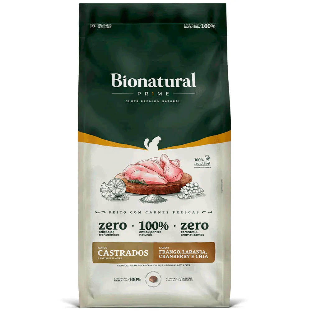 Ração Bionatural Prime Gatos Castrados Frango
