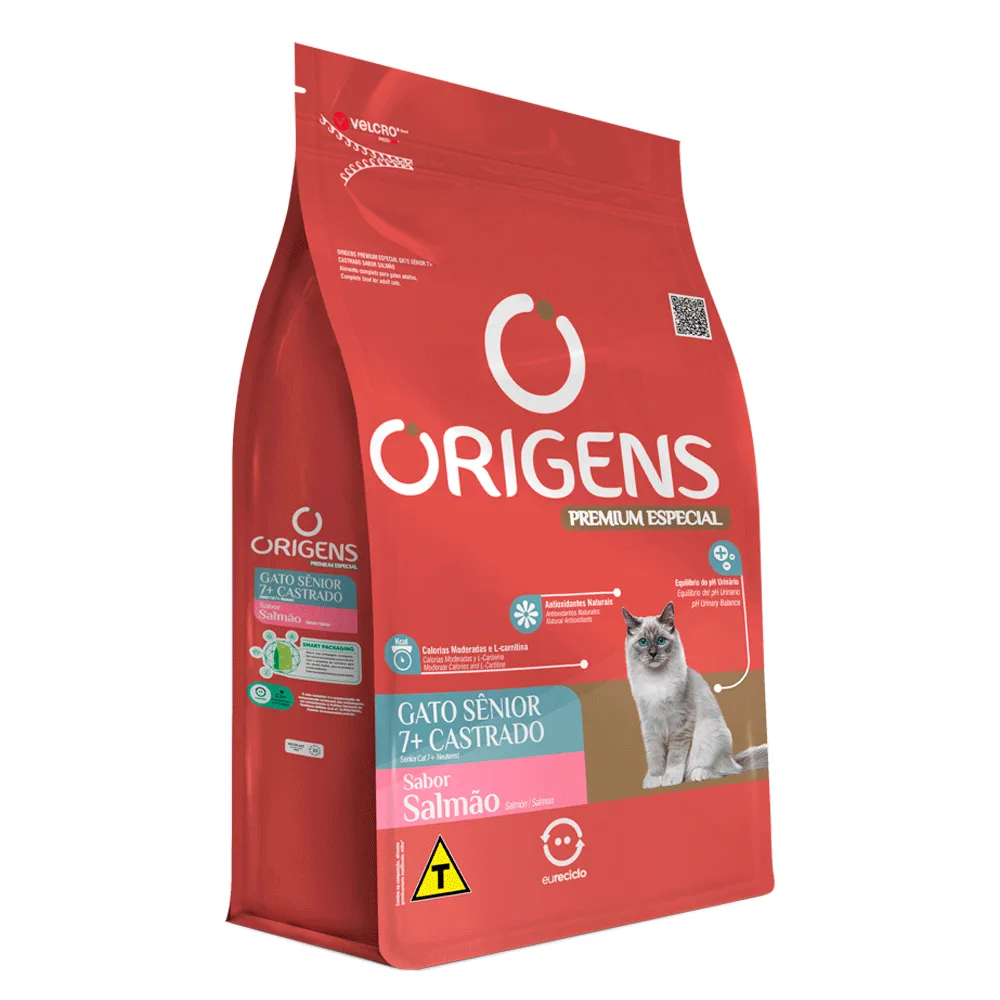 Ração Origens Gato Sênior 7+ Castrado Salmão